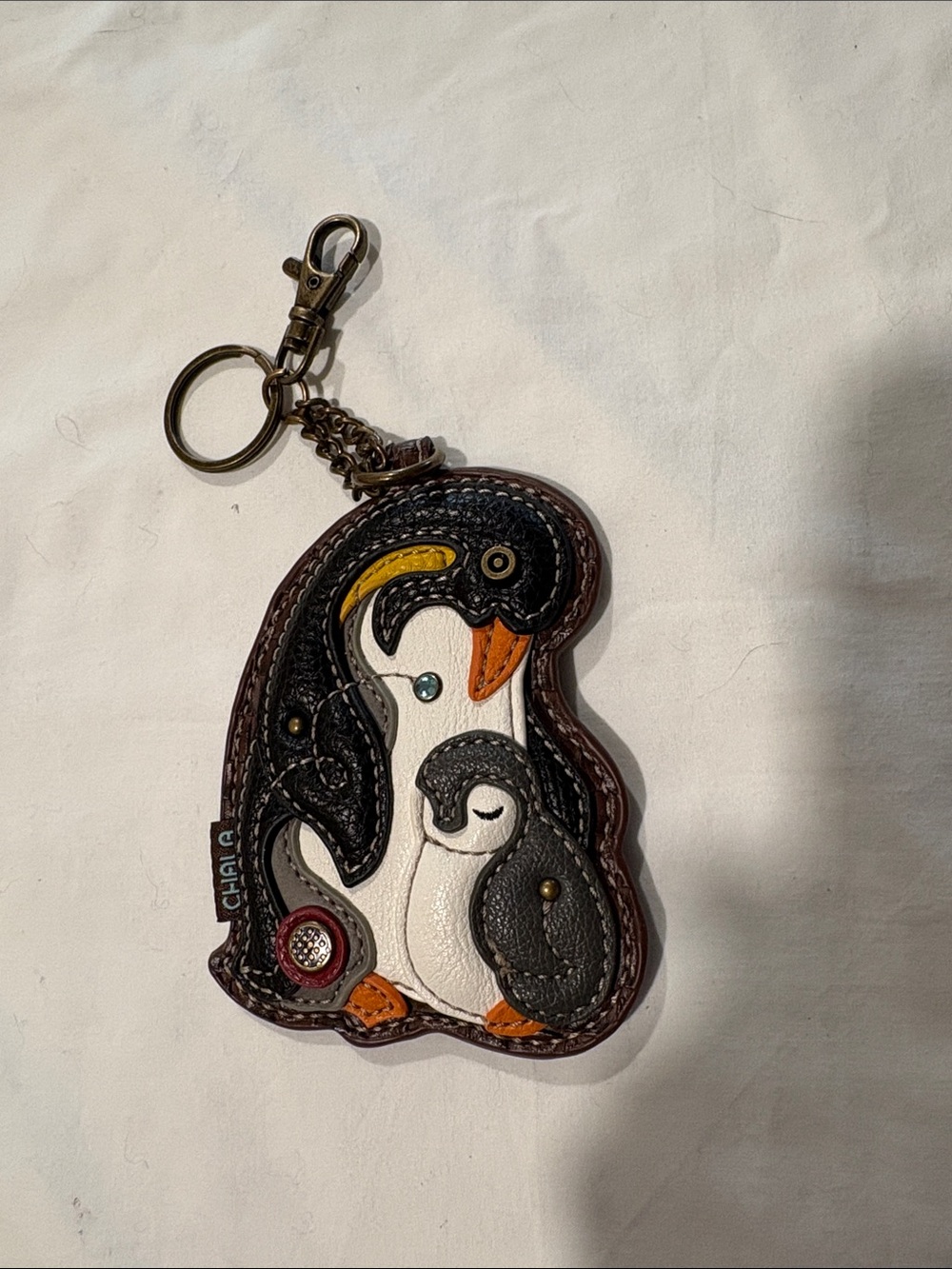 NWOT Chala Penguin Family Leather Keychain Bag Charm - Black, White, Orange